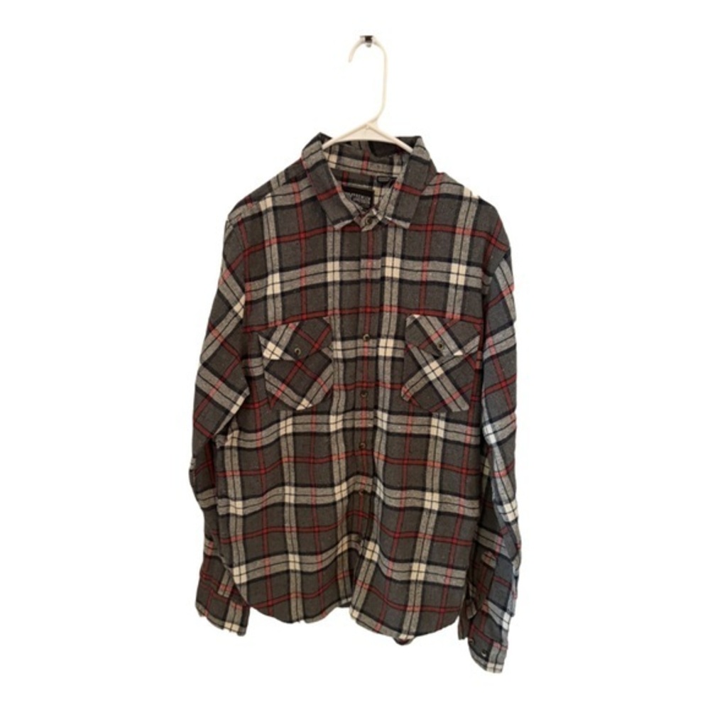 Premium Xpression Men’s Flannel Shirt – Gray Plaid, Size Large